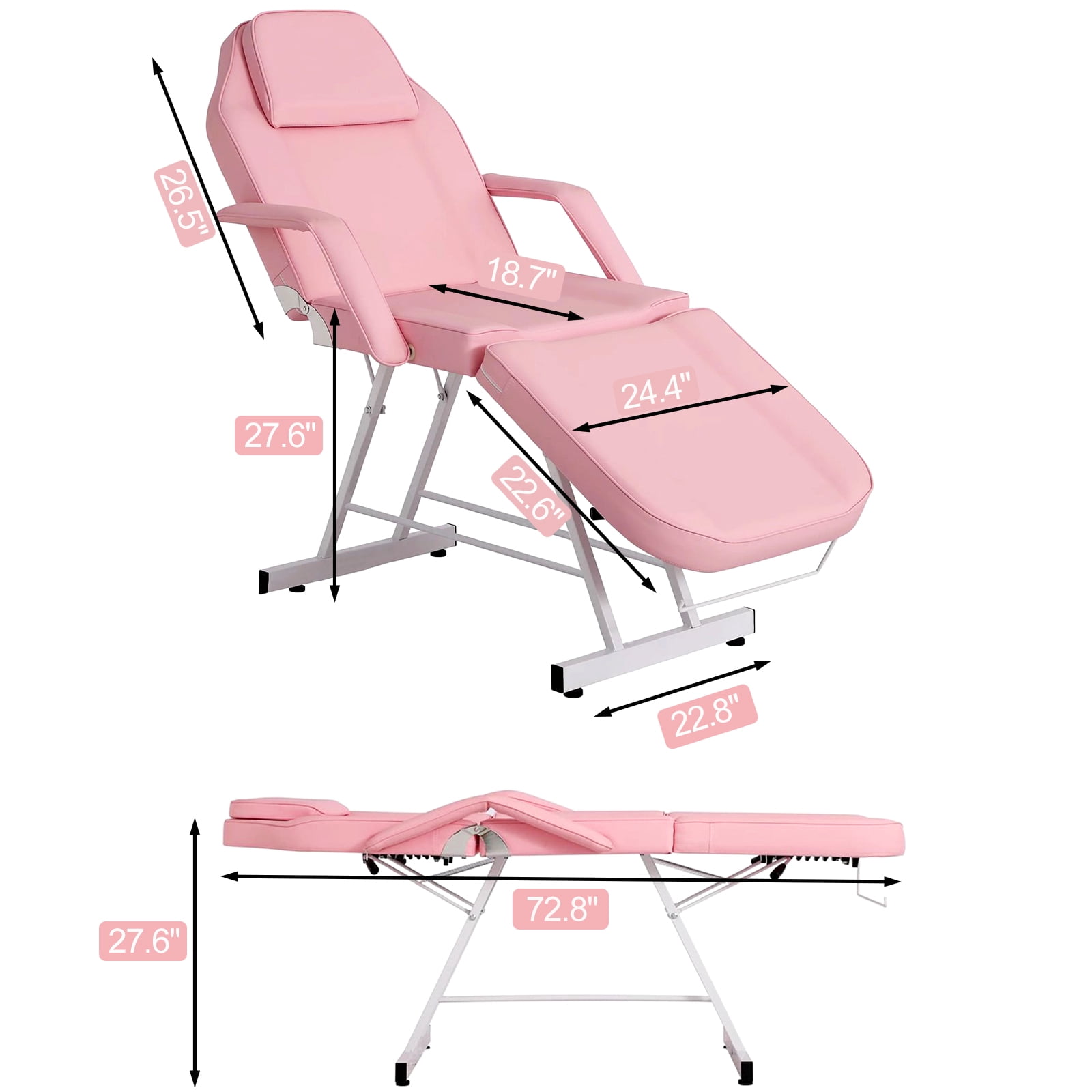 Massage Salon Tattoo Chair Esthetician Bed, Adjustable Facial Bed with Hydraulic Stool, Removable Headrest, Spa Bed Beauty Barber Massage Equipment, Pink