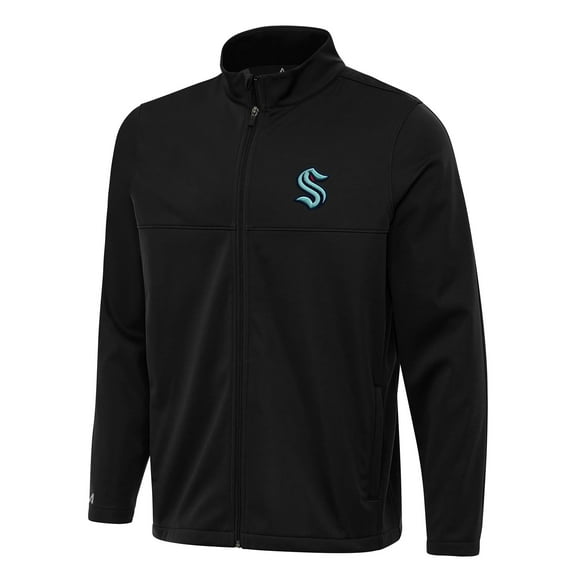 Men's Antigua Black Seattle Kraken Links 2 Full-Zip Golf Jacket
