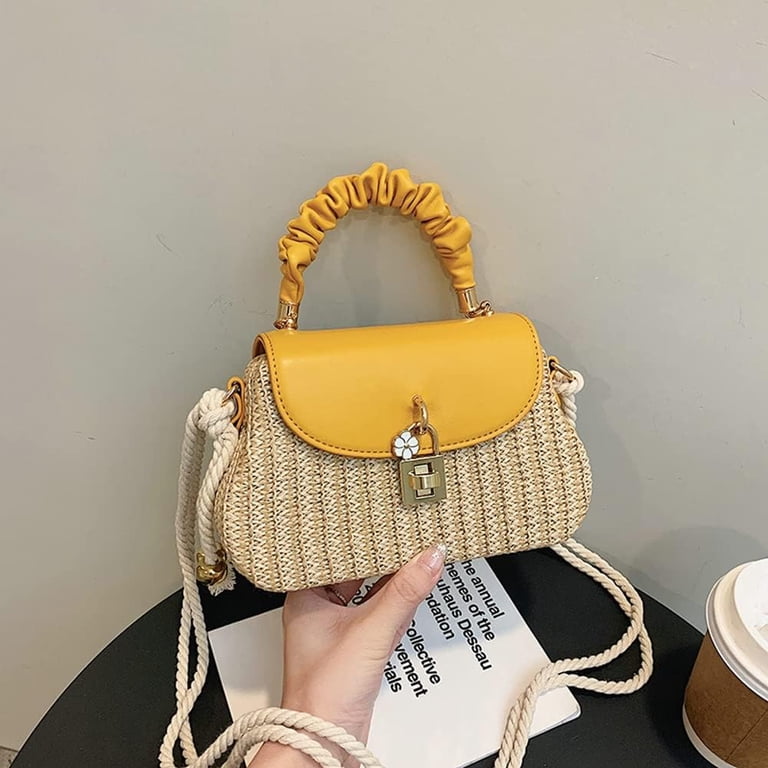 Women Straw Clutch Handbag Small Shoulder Crossbody Purse with Gold Chain Women Straw Handbag Mini Summer Beach Rattan Tote Bag  main image 2
