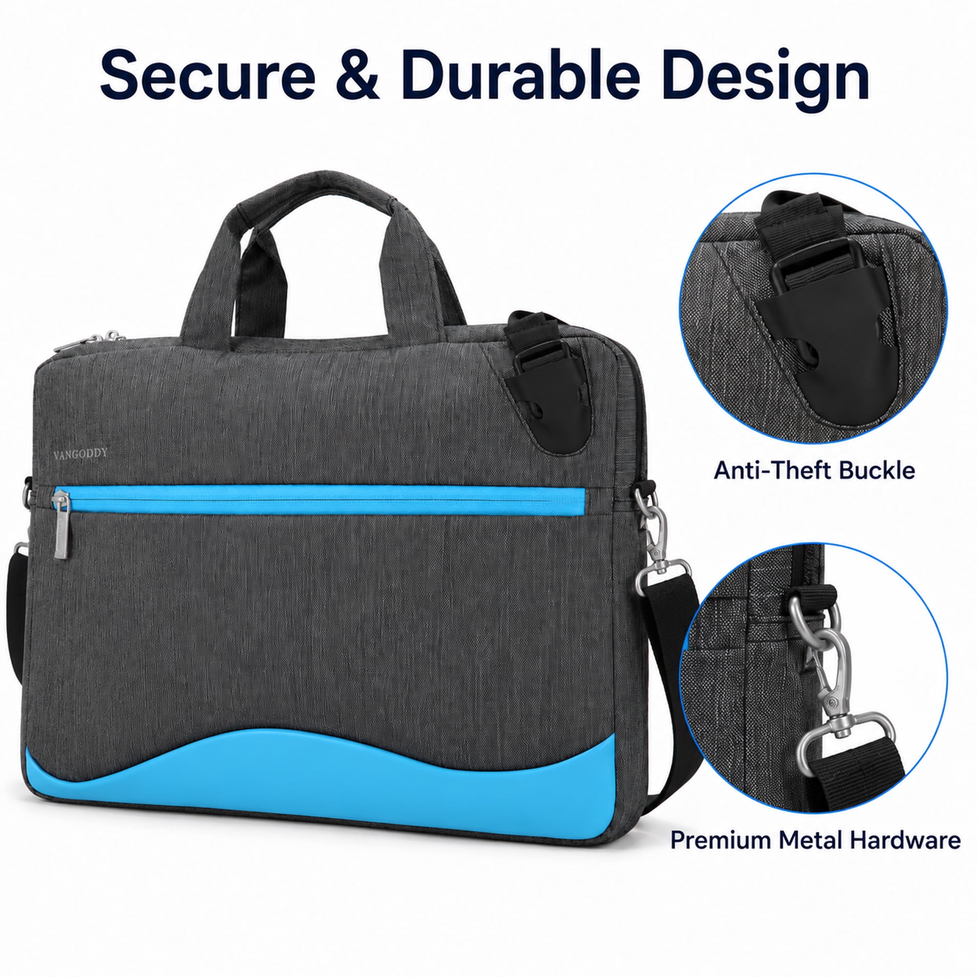 15.6 Inch Business Laptop Shoulder Bag, Slim Padded Professional Briefcase with Adjustable Strap, Multi-Compartment Computer Carrying Case for Work, Office, Travel, Blue