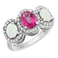thumbnail image 1 of 10K White Gold Natural Pink Sapphire & Opal 3-Stone Ring Oval Diamond Accent, size 6.5, 1 of 2