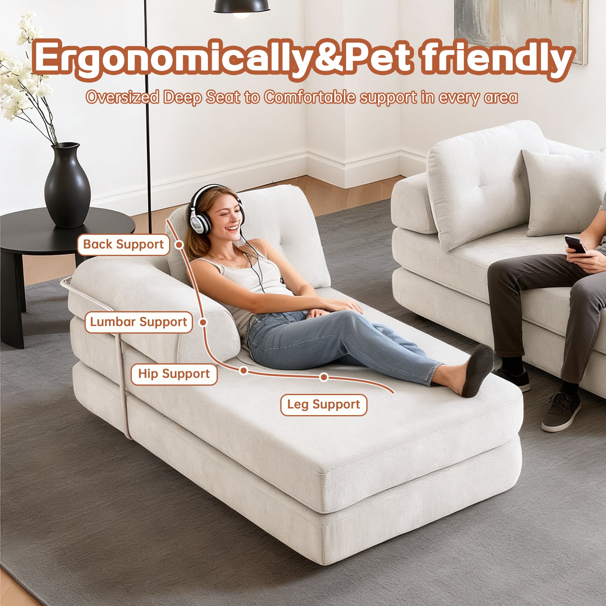 GARITIN Memory Foam, L-Shape Sectional Sofa, linen, Gray