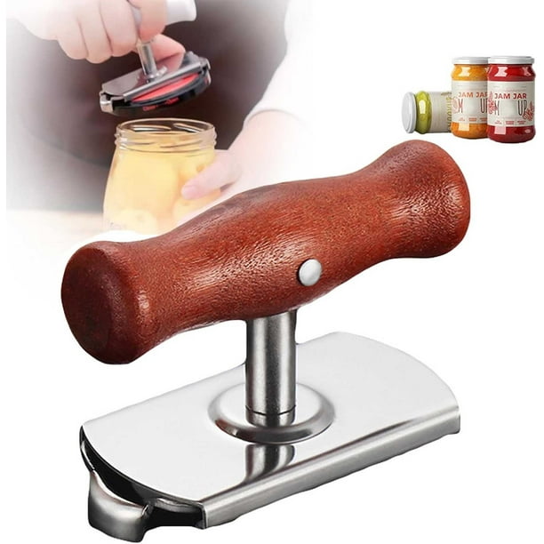 Abrebotellas que ahorran trabajo | Quitatapones ajustables de acero inoxidable con mango de madera • Diseño de giro fácil • Encaja en tapas de 1-4 pulgadas • Herramienta compacta de cocina para