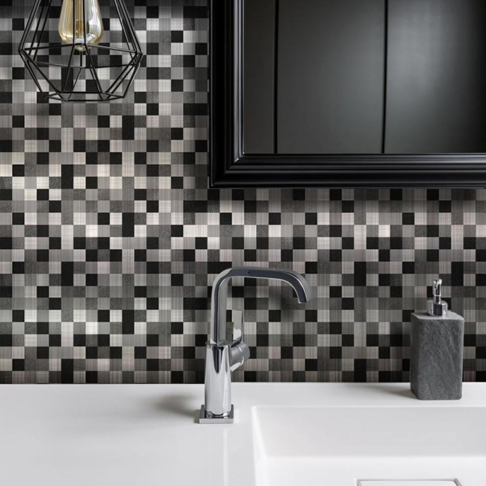25-Sheet Self Adhesive Backsplash, Marble Design 3D Wall Panels, Kitchen Backsplash Bathroom Wall Tile (Black&White,15*15cm)