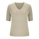 thumbnail image 4 of Camisas de Manga Larga Casual de las Mujeres Color Sólido Nuevo Cuello en V Tira Suelta Cepillada Camisa de Manga Corta, 4 of 6