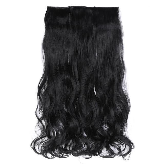 Extensiones de cabello ondulado y rizado natural de 25,6 pulgadas, extensión de cabello sintético largo, piezas de cabello de cabeza completa resistentes al calor para mujeres, negro