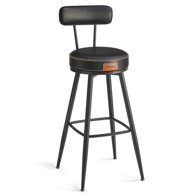 VASAGLE EKHO Collection - Bar Stools Set of 2, Swivel Counter Bar Stools with Backs, Synthetic Leather with Stitching, Mid-Century Modern, 30-Inch Tall, Kitchen Home Bar, Ink Black ULBC889B01