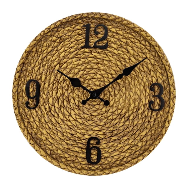 Langgg Outdoor Clock Resin Waterproof Yard Imitation Rattan Clock Round Clock Patio