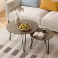 thumbnail image 5 of Round Nesting Coffee Table Set - 2-Tier Rustic Brown Wood and Metal, 5 of 10