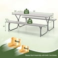 thumbnail image 3 of Costway 6 FT Picnic Table Bench Set Outdoor Dining Table & 2 Benches with Metal Frame Grey, 3 of 10