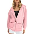 thumbnail image 4 of Lenpel Women's Zip up Hoodies Winter Fall Fashion Long Sleeve Oversized Sweatshirts Loose Casual Jackets with Pockets(Pink,X-Large), 4 of 5