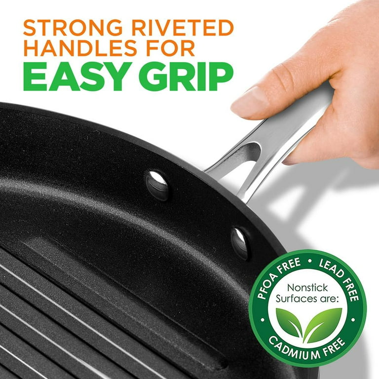 NutriChef Nonstick Stove Top Grill Pan 11 Hard Anodized Nonstick