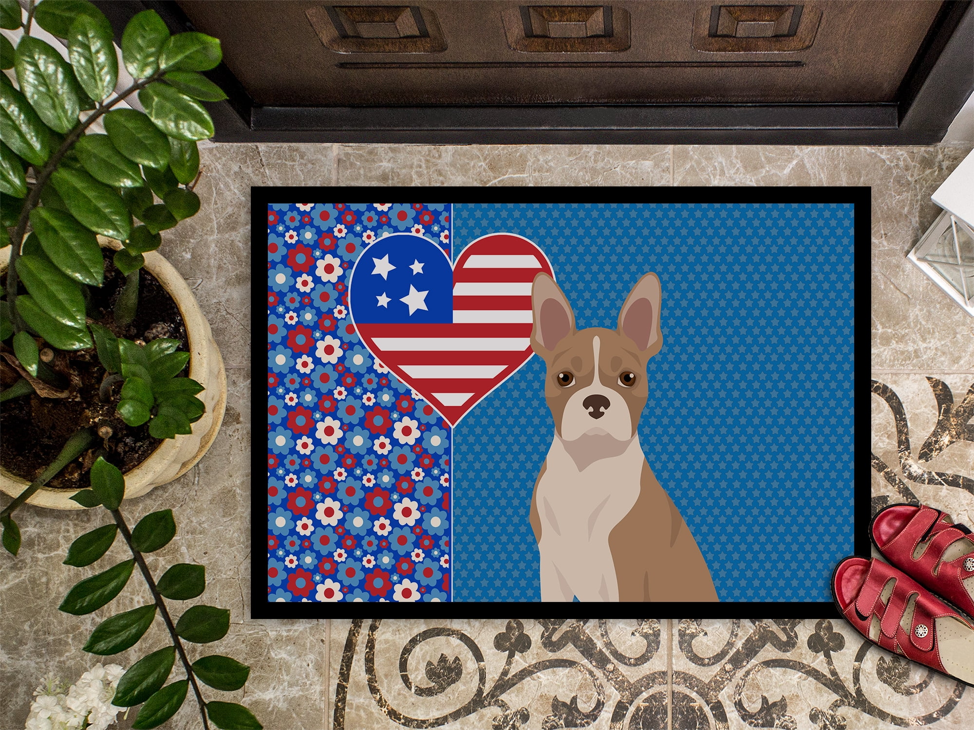 Fawn Boston Terrier Indoor or Outdoor Mat 24x36 36 in x 24 in