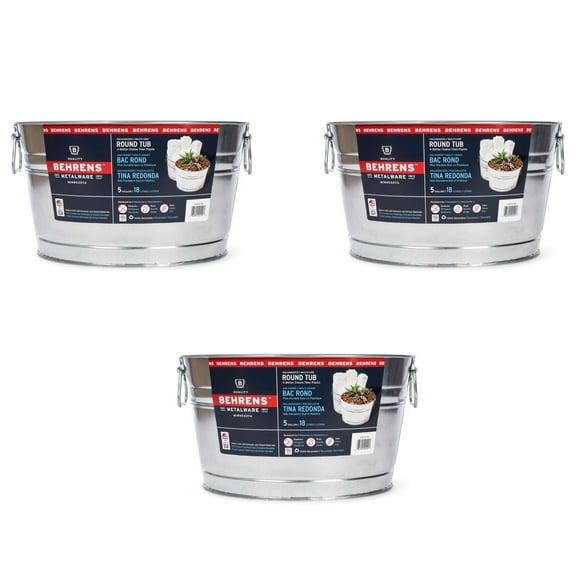 Behrens 0GS Galvanized Steel Round Tub, 5 Gallon 3 Tubs