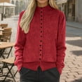 thumbnail image 3 of Women's Stand Collar Cardigans Loose Button Down Knitted Warm Long Sleeve Cozy Casual Sweater Coat for Fall Winter Stand Collar Style,Red,M, 3 of 4