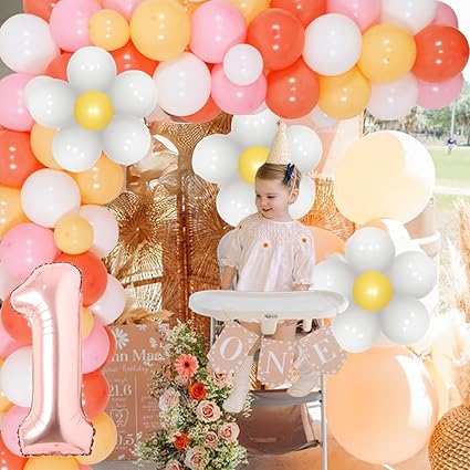 Daisy One Groovy Baby Balloon Garland Arch Kit for Girls 1st Birthday Party Decorations Retro Hippie Boho Rose Gold Pink White Balloon Party Decorations for Daisy Flower Birthday Party