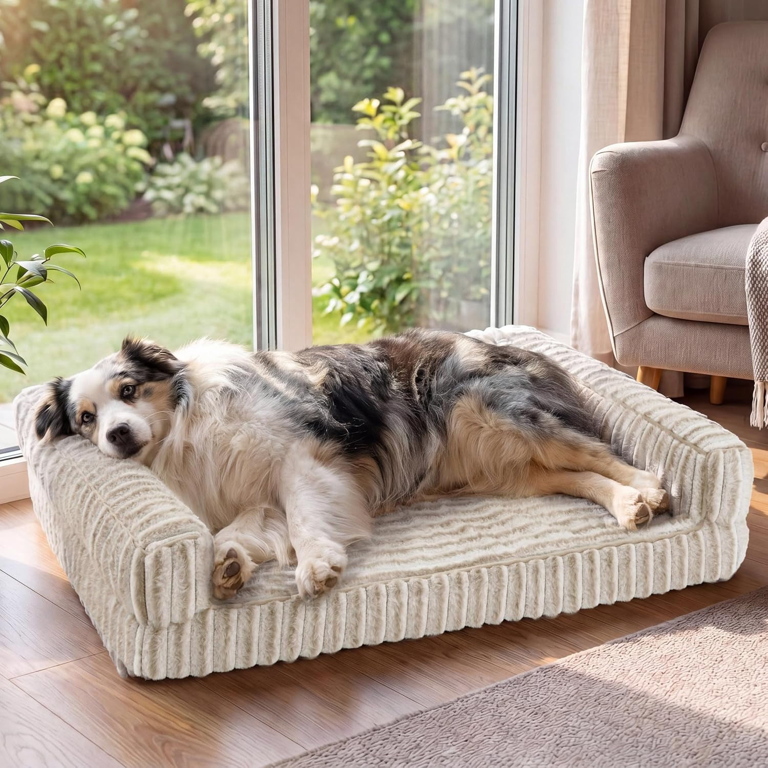 ComfyFleece™ Orthopedic Dog Beds for Extra Large Dogs, Waterproof Memory Foam XL Pet Bed with Sides, Non-Slip and Egg-Crate Foam Big Dog Couch Sofa with Washable Corduroy Cover, Grey