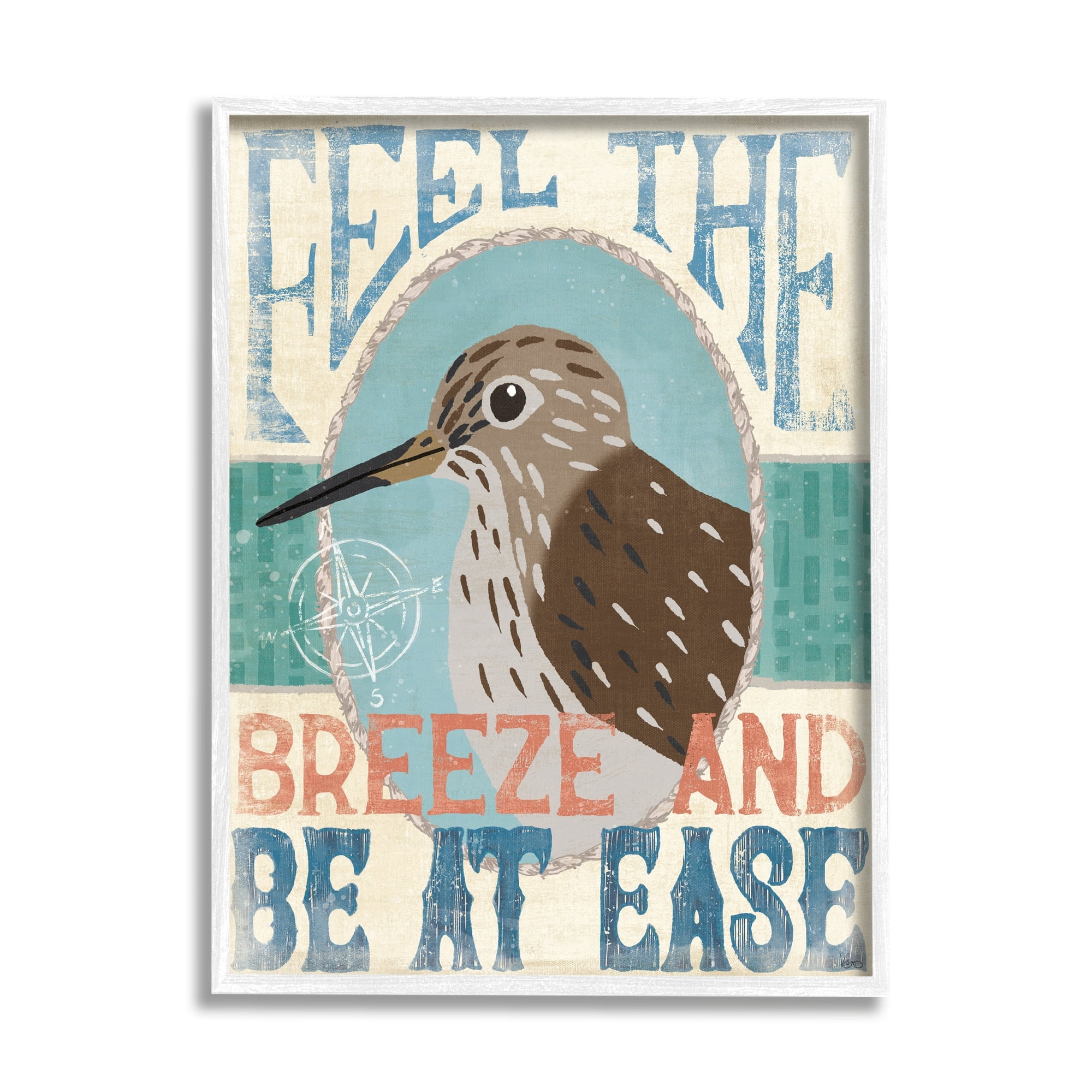 Stupell Industries Feel Breeze Be Ease Nautical Phrase Sandpiper Bird, 16 x 20, Design by Veronique Charron