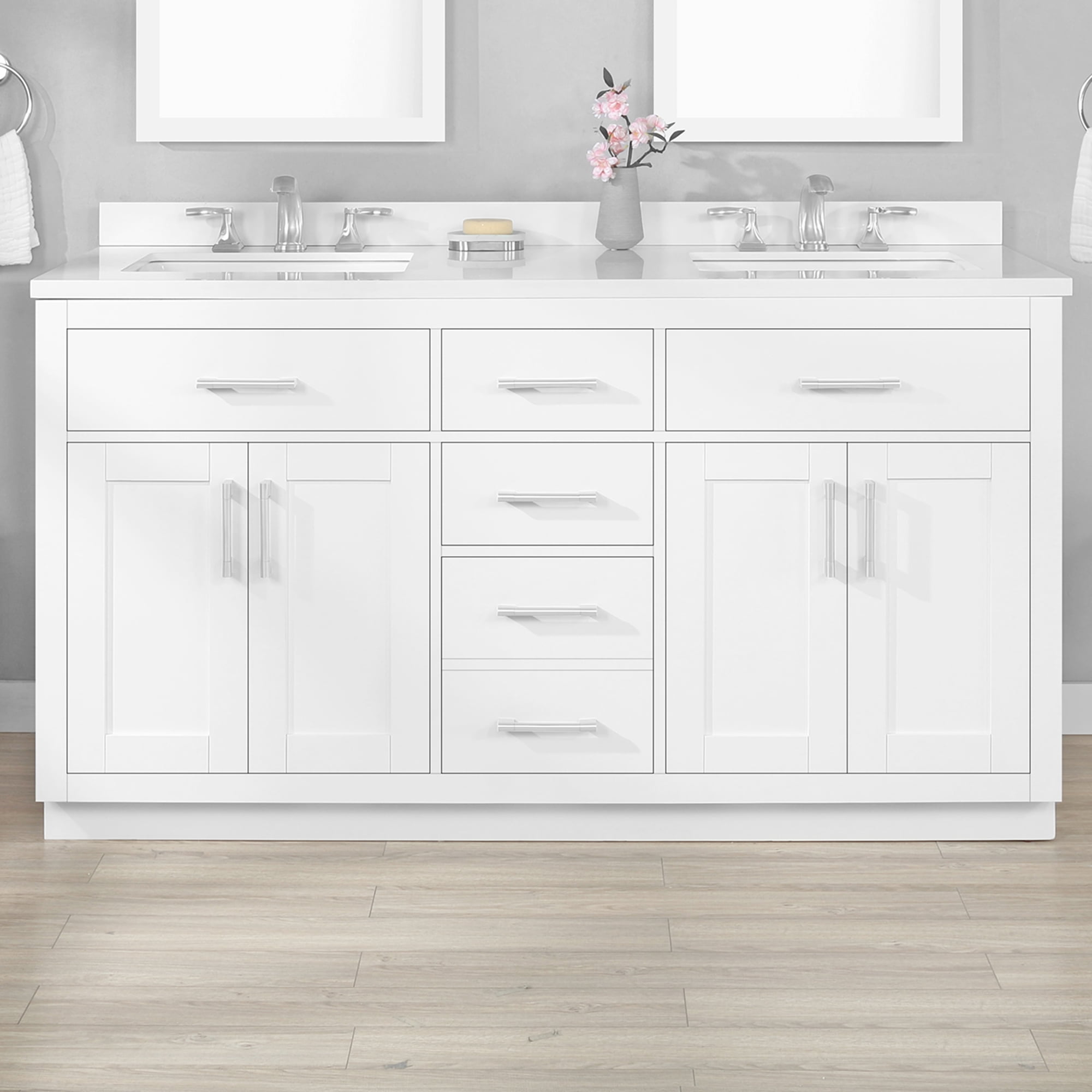 Ove Decors Bailey 60 W x 22" D Freestanding Bathroom Vanity with Double Sink, Pure White