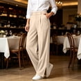 thumbnail image 5 of Tqcoqu Women's High Waist Wide Leg Dress Pants,Solid Pleated Split Hem Office Casual Trousers with Pockets, 5 of 10