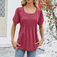 thumbnail image 2 of WREESH Scoop Neck Puff Sleeve Tunic Tops Women's Dressy Casual Summer Fashion Tops Wine, 2 of 5