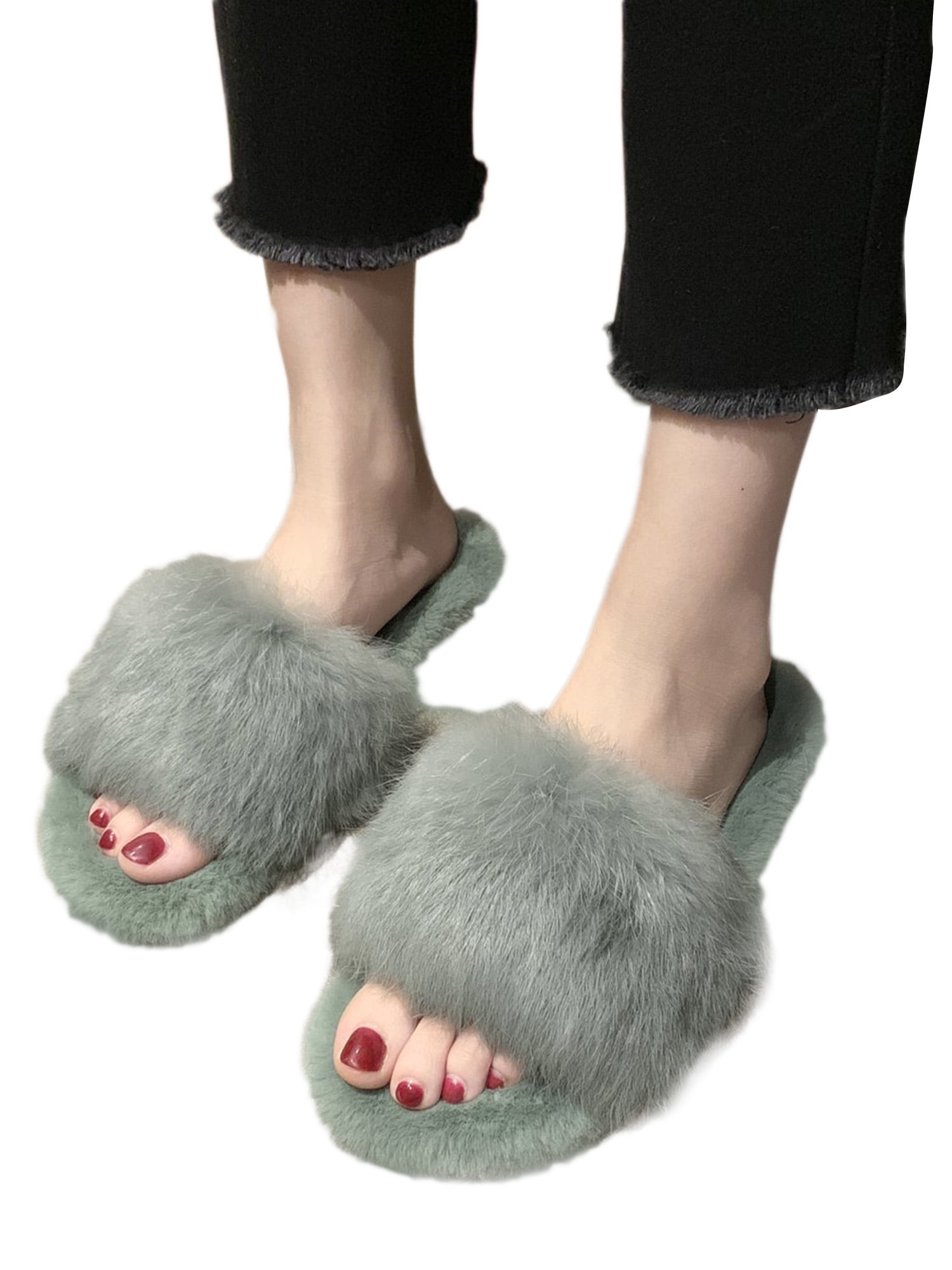 Avamo Womens Slippers Cute Fuzzy Flip Flops Slides Comfortable Fluffy  Slippers for Women - Walmart.com