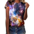 thumbnail image 2 of Women's 2025 Starry Galaxy Shirt 3D Galaxy Print T Shirt Glitter Shirt Fashion Starry Summer Shirt Round Neck Short Sleeve Top Carnival Outfit, 2 of 4