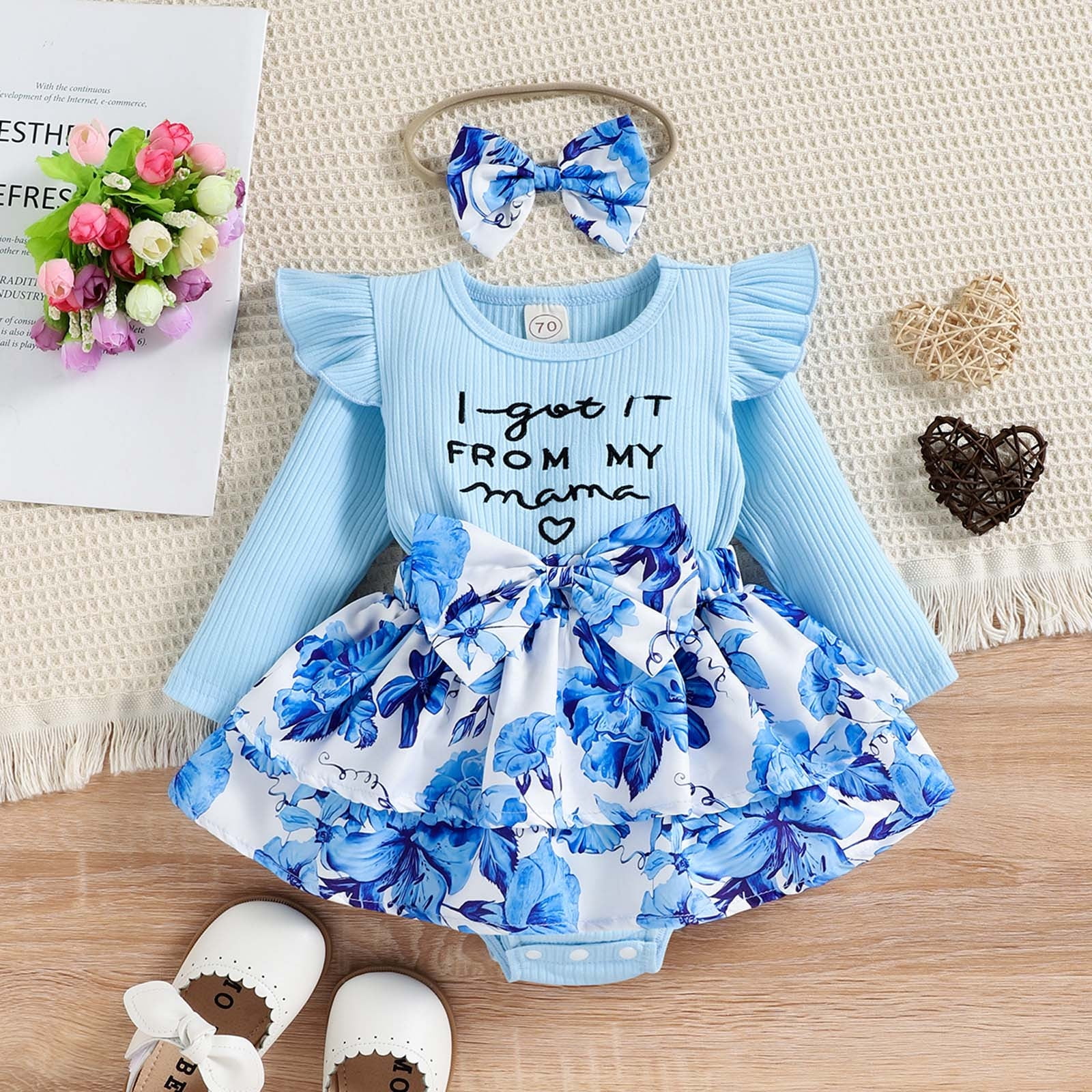 Ensemble 2 Pièces Bébé Fille - Robe Barboteuse à Carreaux & Bandeau - Manches Longues - 3 Mois à 3 Ans