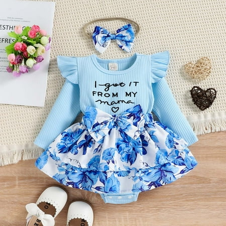 

Simplmasygenix Baby Sets Clearance Summer Dress Infant Toddler Baby Girls Long Sleeve Romper Print Skirt Jumpsuit+ Headband Two-piece Set