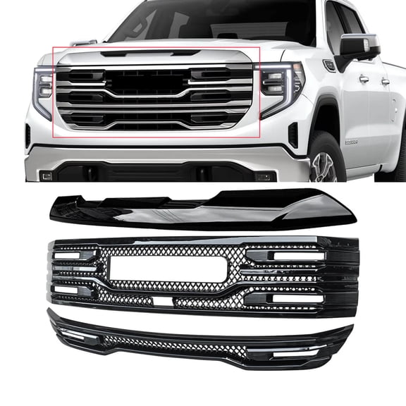 NINTE Grille Cover for 2022-2024 GMC Sierra 1500 AT4 SLT ABS Mesh Style with Camera Hole Non-replacement