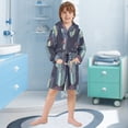 thumbnail image 5 of FORMRS Niños Bathrobe Unisex Hooded Robe Soft Plush Pajamas Sleepwear, Size 10-12T, Cube Stripes, 5 of 7