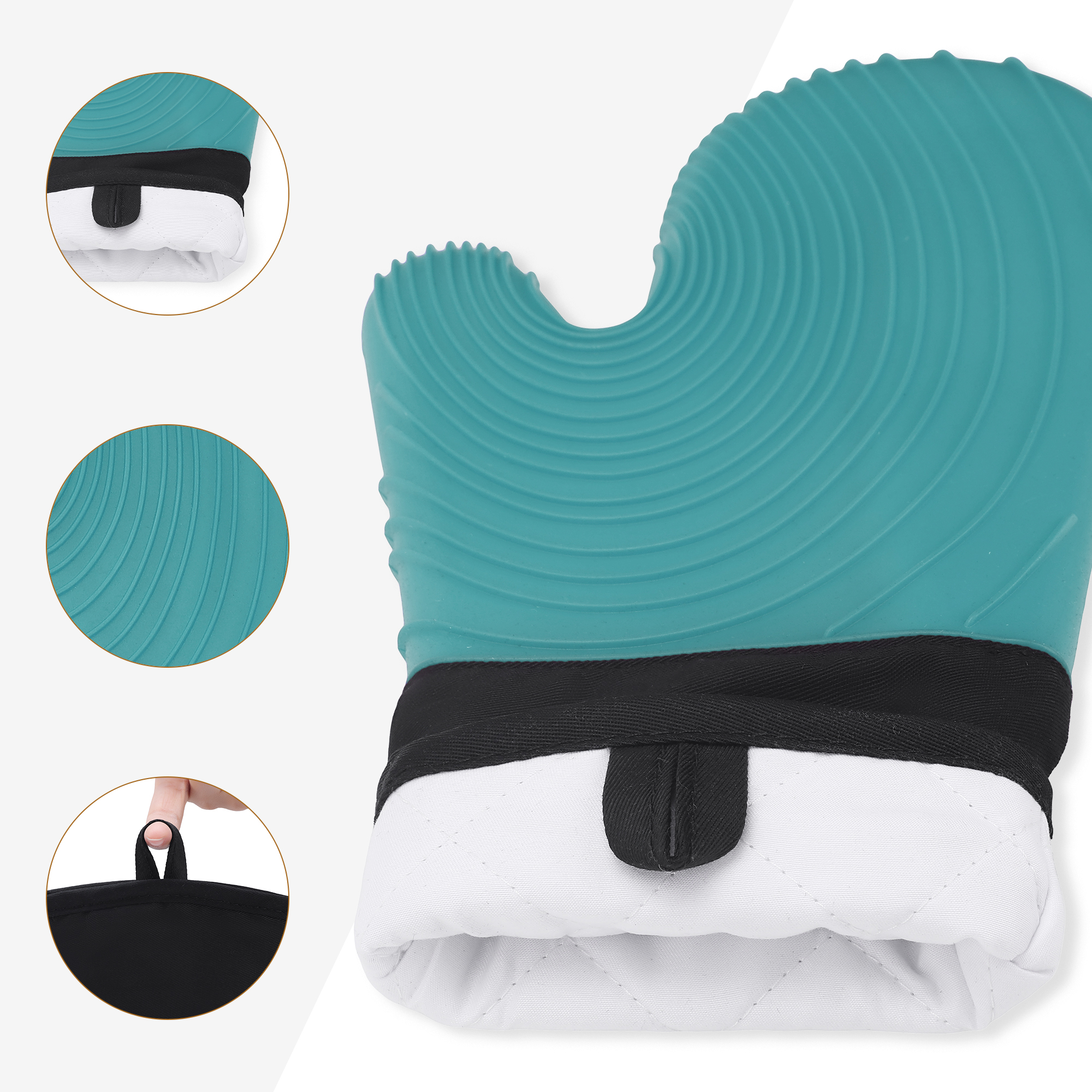 Unique Bargains Cotton Oven Mitts Heat-Resistant Cooking Gloves Cyan 13.4x7.1inch
