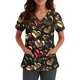 thumbnail image 4 of Valentines Day Scrub Tops Women Plus Size Hoilday Short Sleeve Cute Valentine Love Printed Scrub Shirts Loose V Neck Scrubs Nursing Workwear Medical Nurse Uniform with Pockets Black XL, 4 of 5