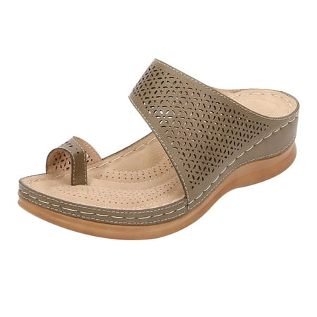 

Hauiodp Orthopedic Bunion Corrector Sandals Comfy Platform Flat Sole PU Leather Shoes for Women Arch Support Slip On Sandals Walking Sandals Women Fashion Wedge Shoes