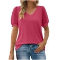 thumbnail image 2 of Summer Oversize Shirts for Womens Fashion Causal Vintage Solid Color Blouse Short Sleeve T-Shirt Top, 2 of 6