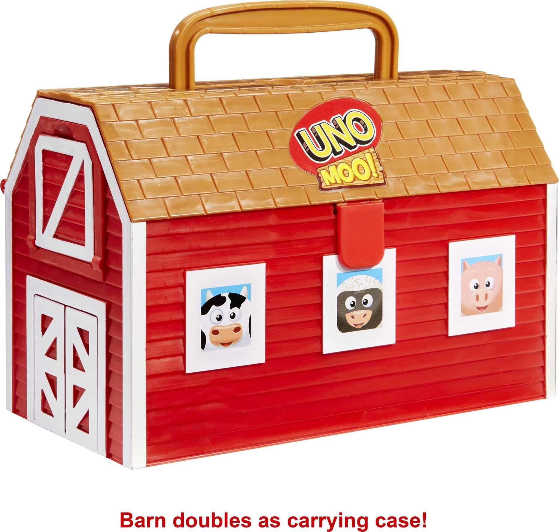 UNO Moo! Matching Kids Game For Game Night with 24 Plastic Animal Figures for 2-4 Players