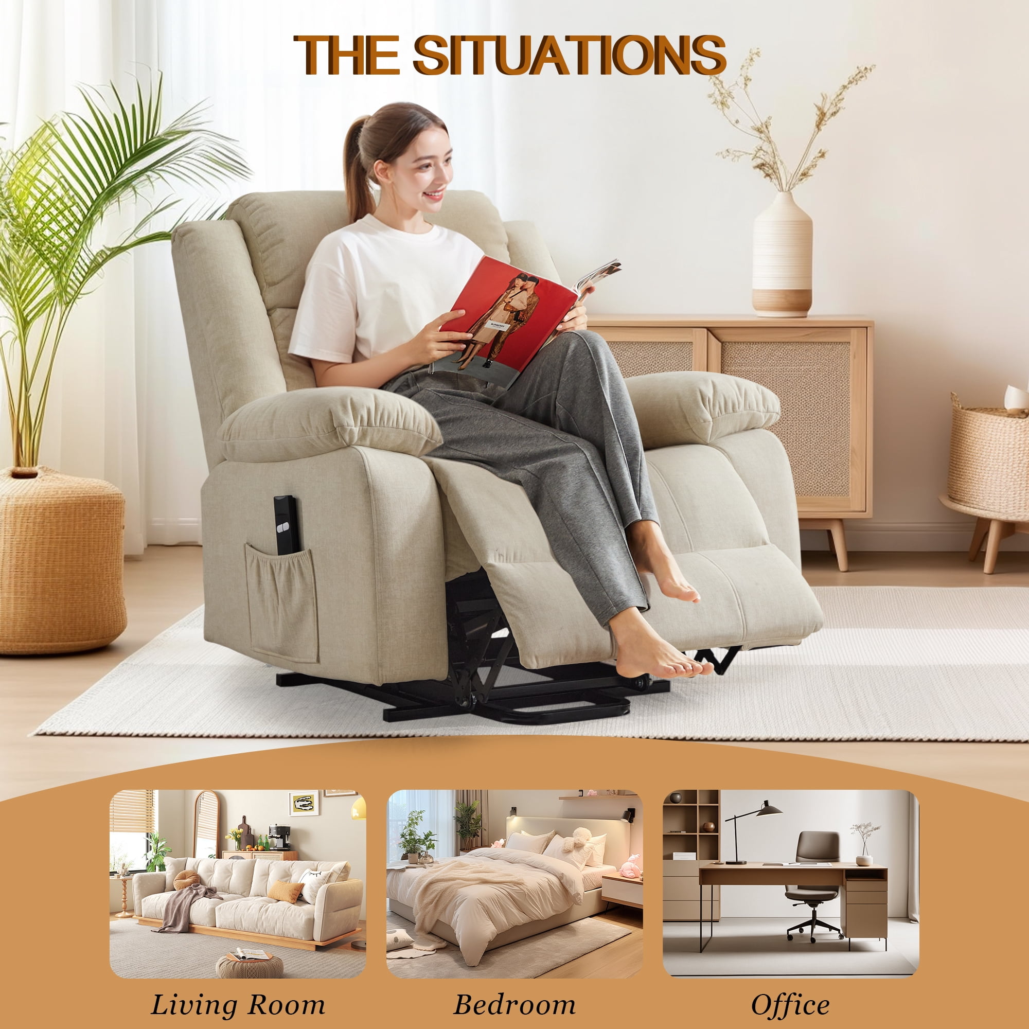Korser Power Lift Recliner Chair for Elderly with Massage and Heat Oversized for Living Room,Beige