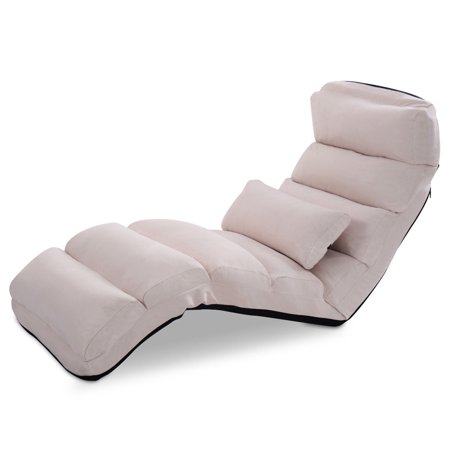 Costway Folding Lazy Sofa Chair Stylish Couch Bed Lounge W Pillow Beige