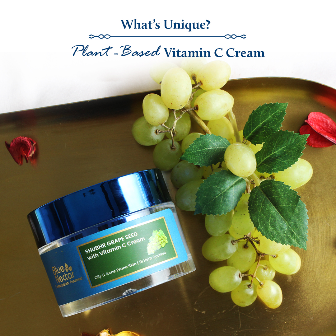 Blue Nectar Vitamin C Face Moisturizer for Oily & Acne Prone Skin with Grapeseed | Oil-Free | Non-Greasy Cream for Men (19 Herbs, 1.70 fl oz)