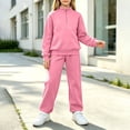 thumbnail image 2 of LWFFDAW Girls 2 Piece Set Fall Long Sleeve Quarter Zip Mock Neck Sweatshirt and Wide Leg Pants Loose Comfy Sweatsuit Sets, 2 of 8