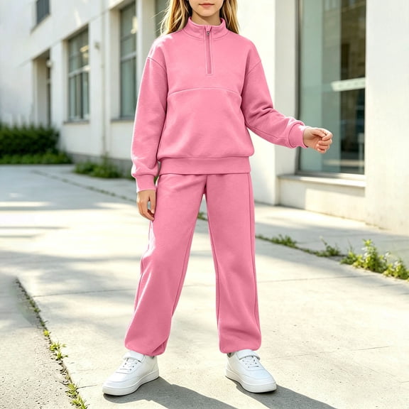 Kids Girls' 2-Piece Tracksuit Set Half Zip Pullover Sweatshirt and Jogger Sweatpants Long Sleeve Activewear Casual Lounge Wear for Sports Running Play