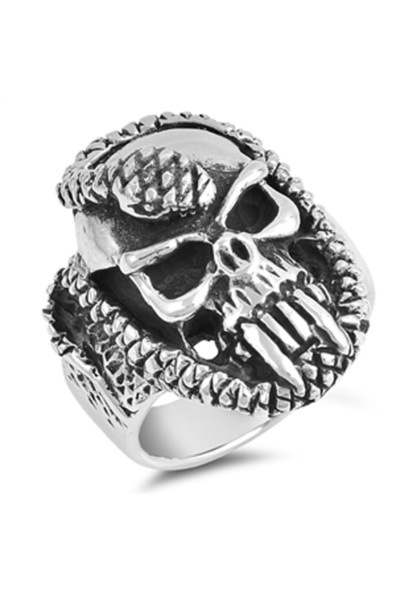 Evil Skull Snake Fang Biker Heavy Ring ( Sizes 9 10 11 12 13 14 ) New .925 Sterling Silver Band Rings (Size 10)