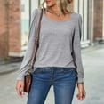 thumbnail image 2 of safuny Summer Sale Womens Tops Pullover Long Sleeve T-shirt Comfy Casual Plus Size Clothes Dressy Loose Square Neck Solid Color Gray XXL, 2 of 5