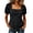 Black, variant on Women's Square Neck Puff Short Sleeve Fitted Waist Curved Hem Casual Blouse Relaxed Fit Everyday Top