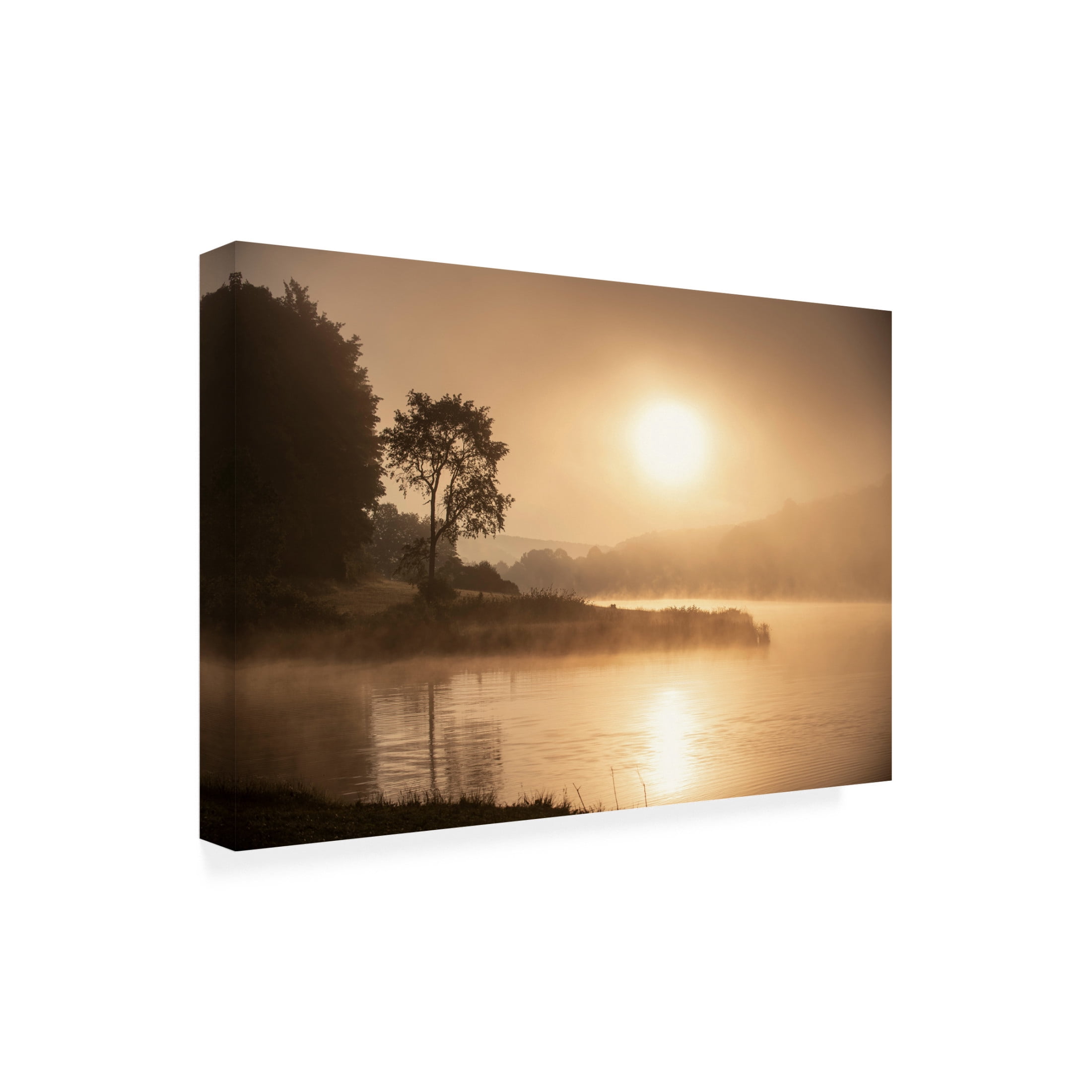 Canvas Wall Art - GS Photo 'Misty Morning on Hidden Lake' Wall Art for Living Room, Bedroom, or Office Décor by Trademark Fine Art - 32 x 22 Inches