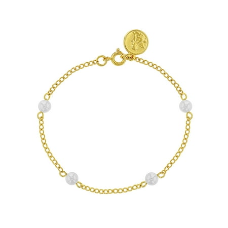 - 925 Sterling Silver Guardian Angel Charm Bracelet Simulated Pearl Girls Teens