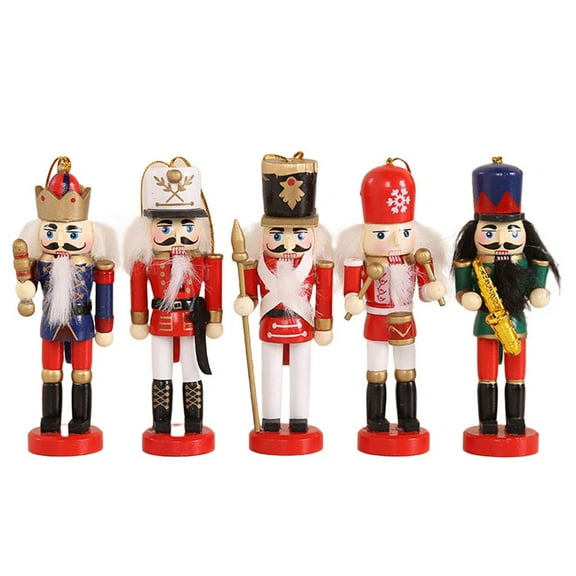 5Pcs Wooden Nutcracker Soldier Standing, Christmas Tree Hanging Decor, Nutcracker Ornament for Christmas Gift for Kids and Adults
