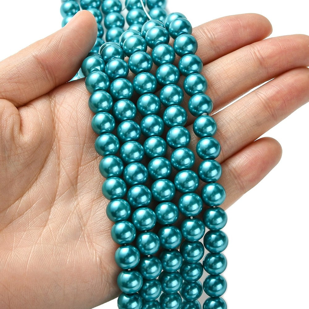 Eco-Friendly Dyed Glass Pearl Round Bead Strands Cotton Cord Threaded Deep Sky Blue 8mm Hole: 0.7~1.1mm about 52pcs/strand 15 inch