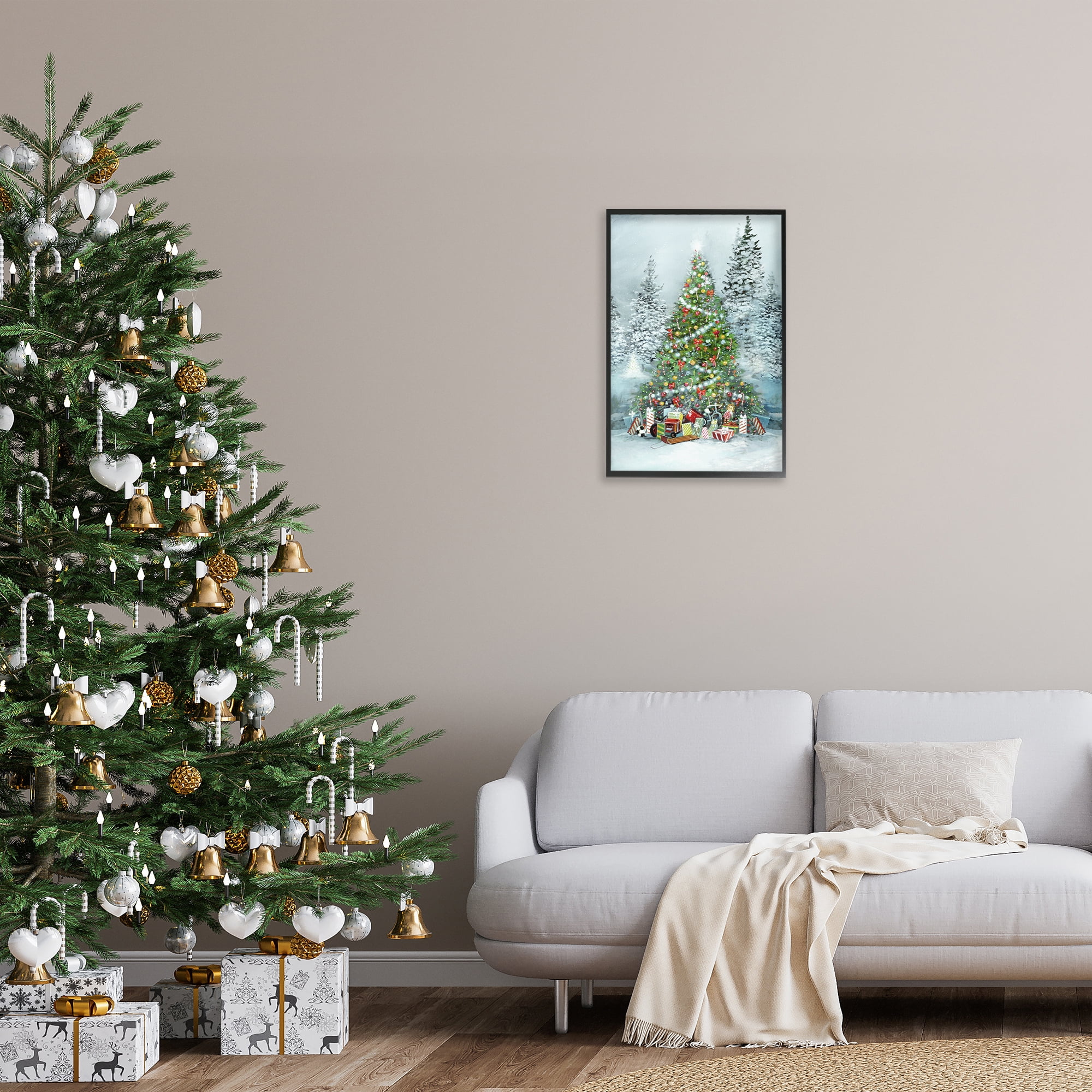 Stupell Industries Mistletoe Kisses Phrase Holiday Painting Black Framed Art Prints Wall Art, 16 x 24