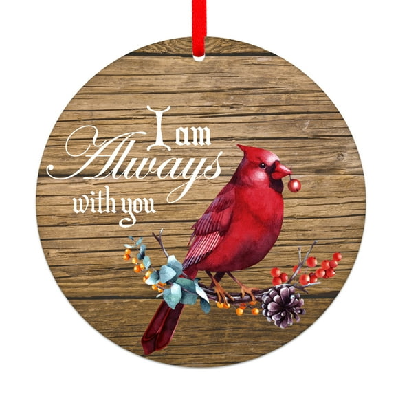 WaaHome  I am Always with  You Christmas Ornament 3.5" Red Cardinal Christmas Ornaments,  Memorial Christmas Tree Decorations